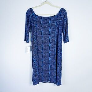A-Line Hawaii - Blue Printed Off the Shoulder Dress